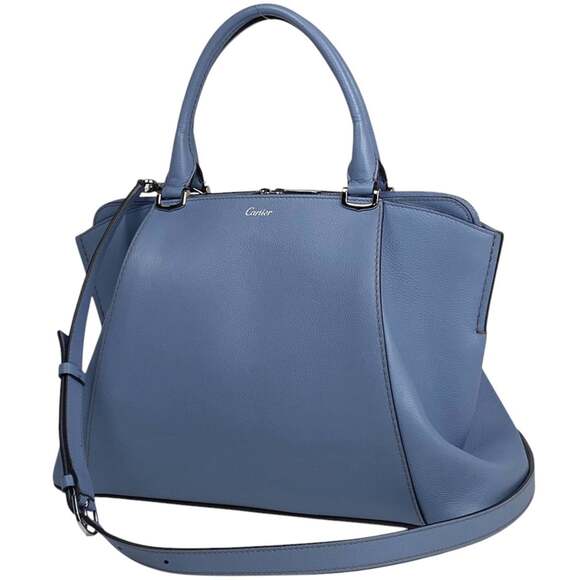 CARTIER Handbags - Cartier logo handbag, C de Cartier, 2-way shoulder bag, leather, blue, women's